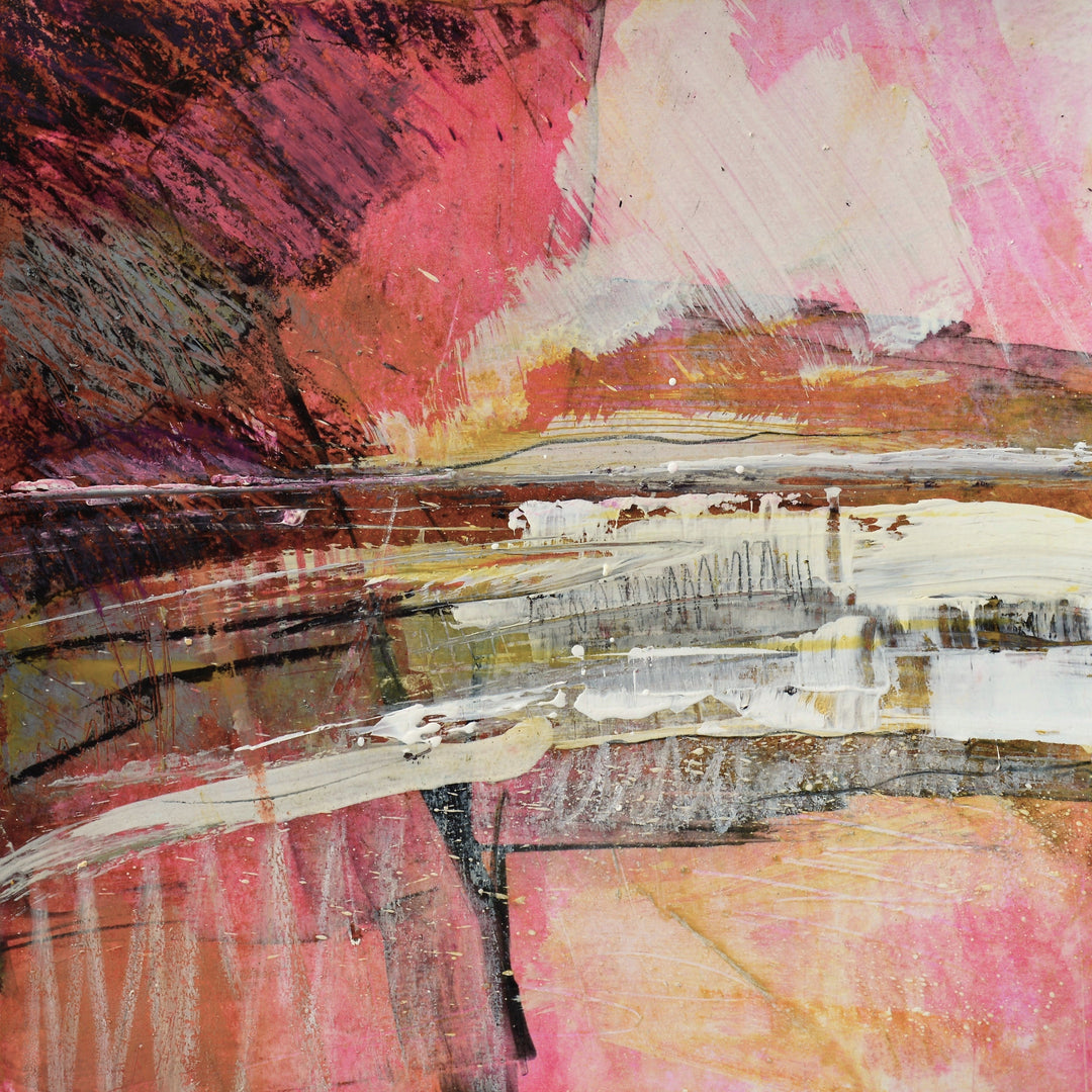 Abstract  resin art with pink, red, and brown colors