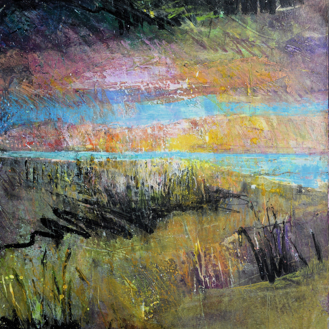 Gift abstract landscape art painting with colorful brush strokes