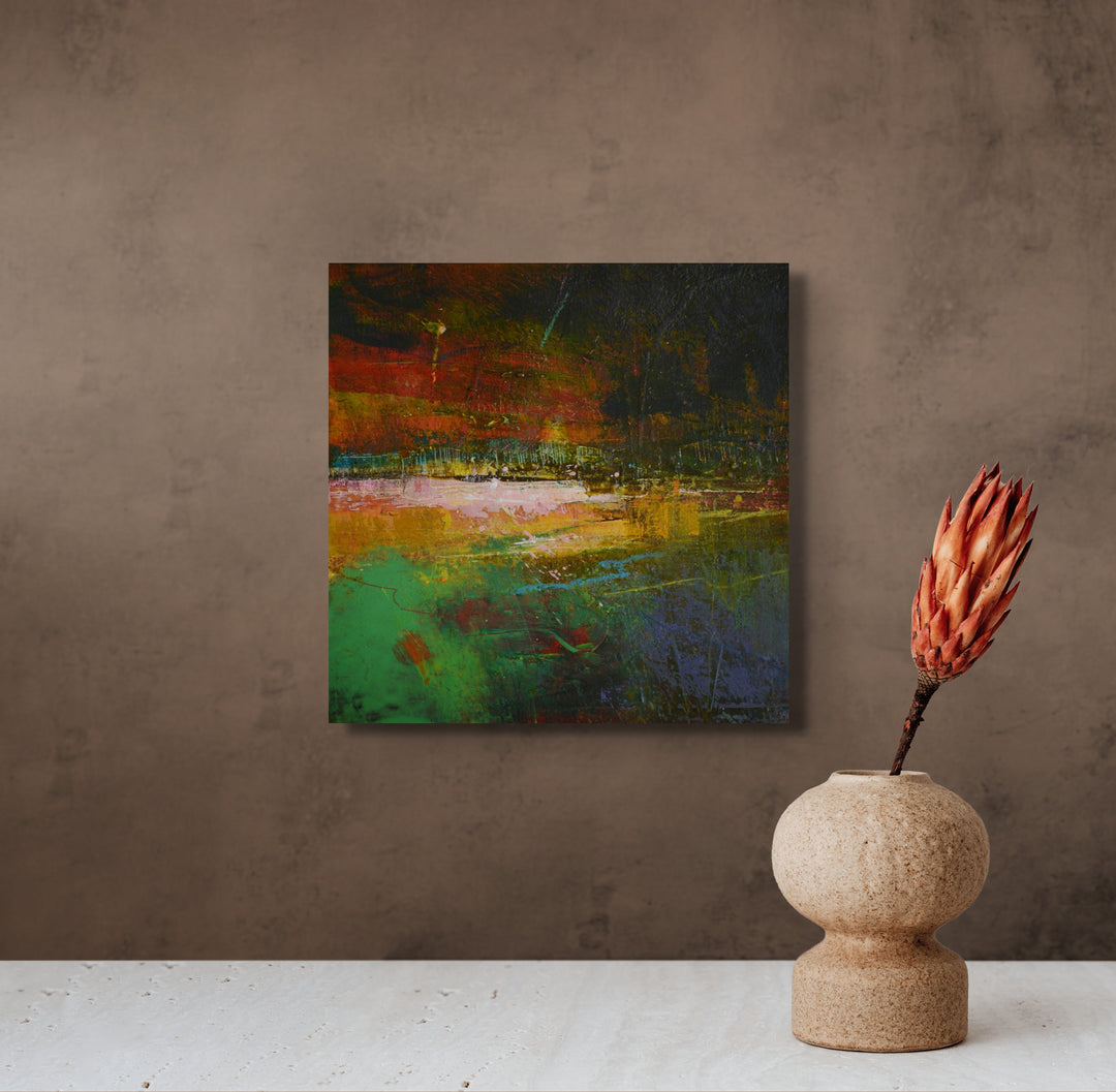 Small abstract  resin painting on a wall .