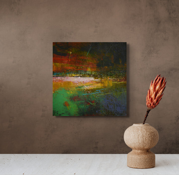 Small abstract  resin painting on a wall .