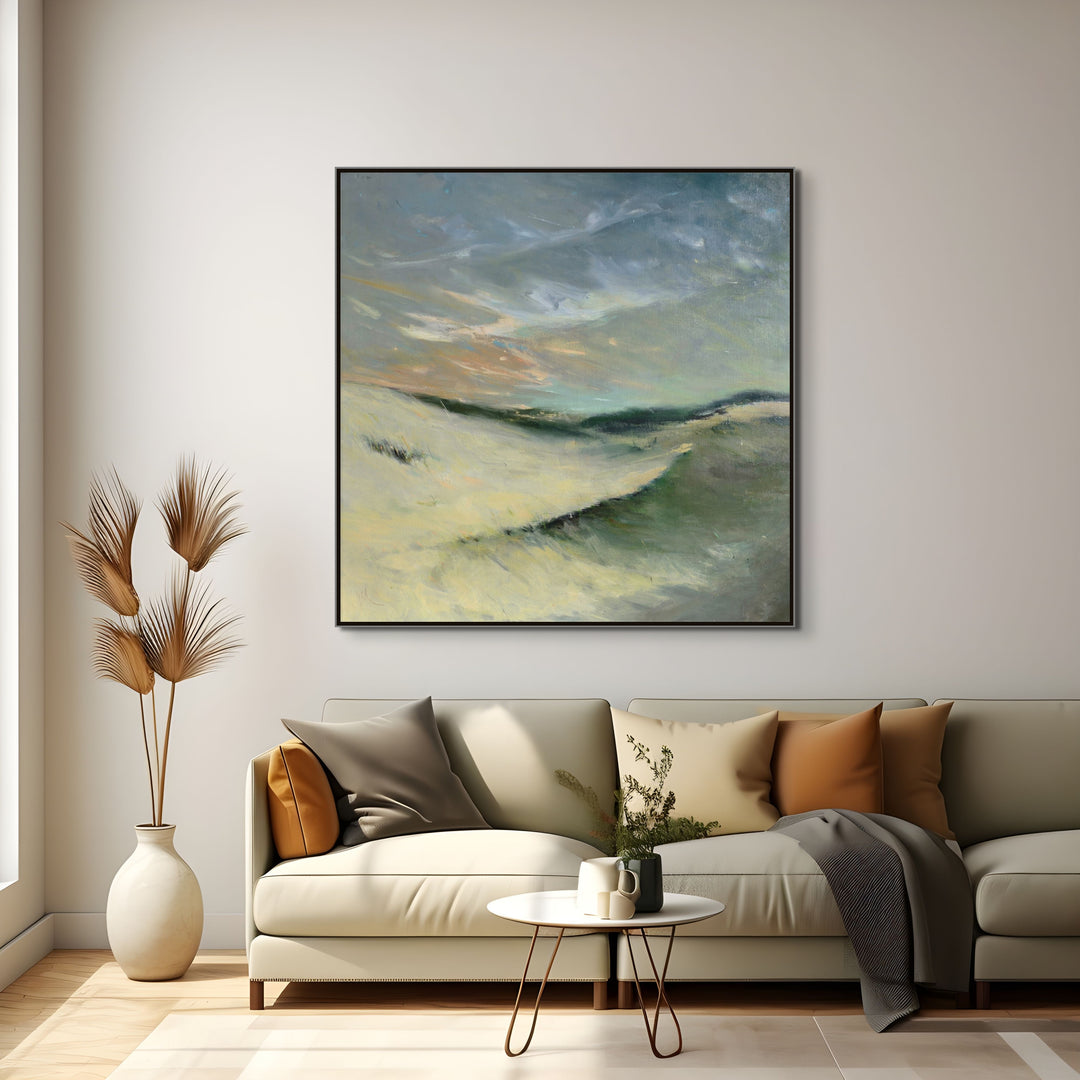 Painting of a nature beach coastal landscape on the wall.