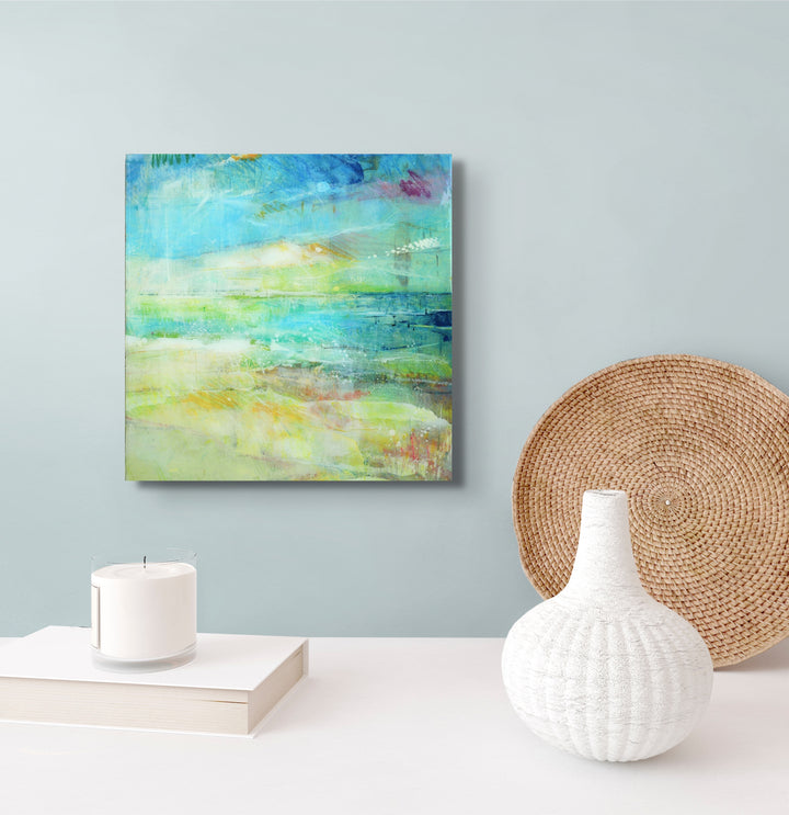 Small art ocean and beach abstract painting on a wall .