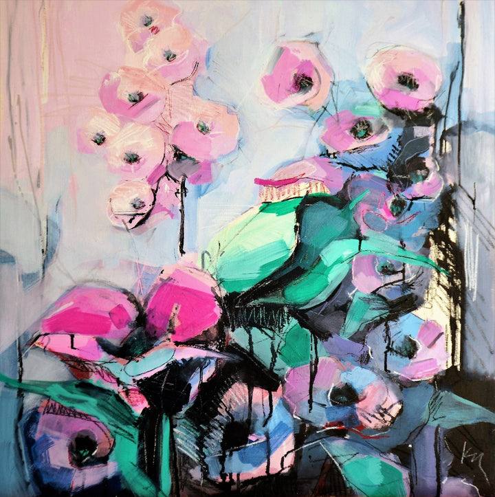 "Pink Decor, Pink Floral Painting"