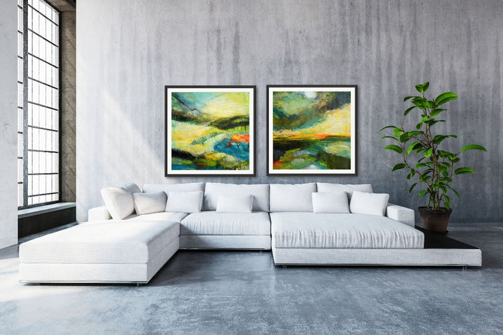 "Large Scale Art, Yellow and Green Wall Art, Abstract Landscape Art"